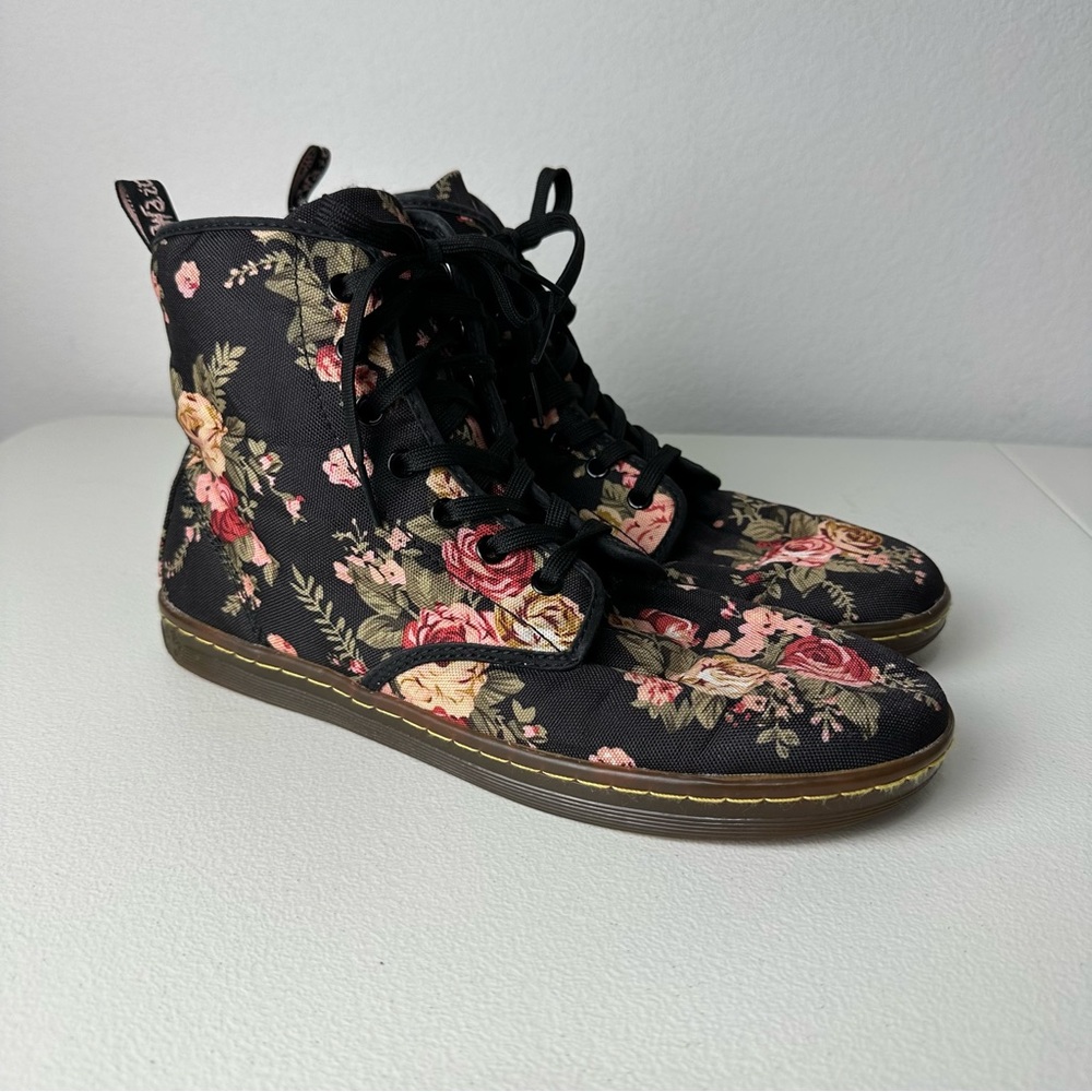 Dr. Martens Black Floral Rise Shoreditch Canvas Lace Up Boots Size 10 Womens